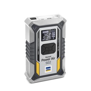 Arrancador de batería GYS NOMAD POWER AIR 502, vista 3/4 con pantalla
